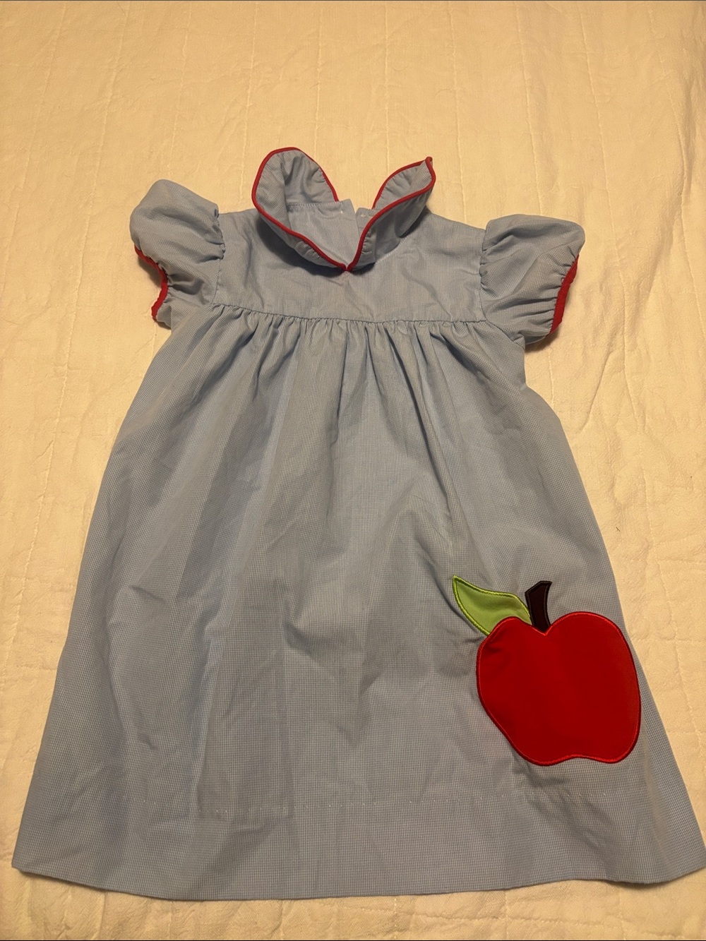Girls Light Blue Apple Appliqué Dress - Unbranded